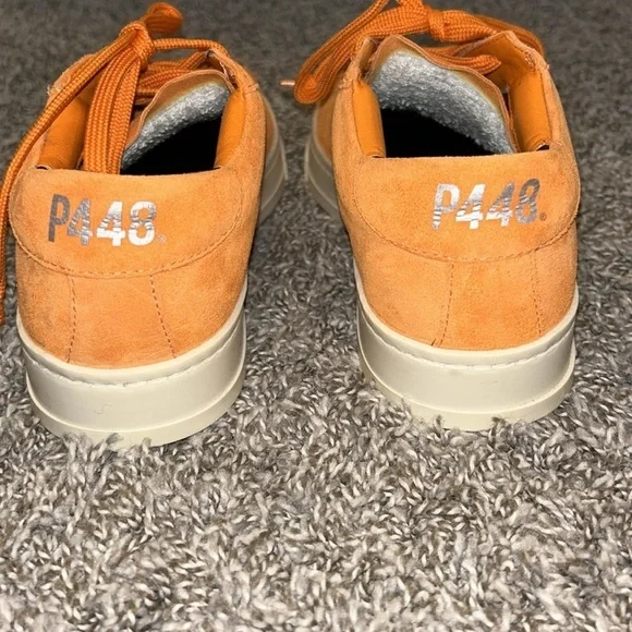 P448 Jack Trainers Low Top Sneakers Italian Leather Suede Italy in Orange - Picture 8 of 11
